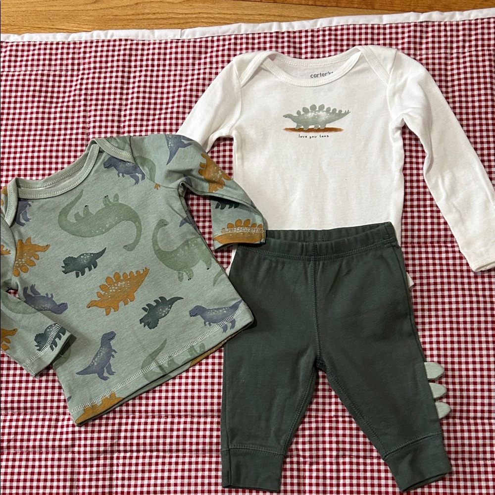 Carter's Green and White Dinosaur Baby Outfit Set